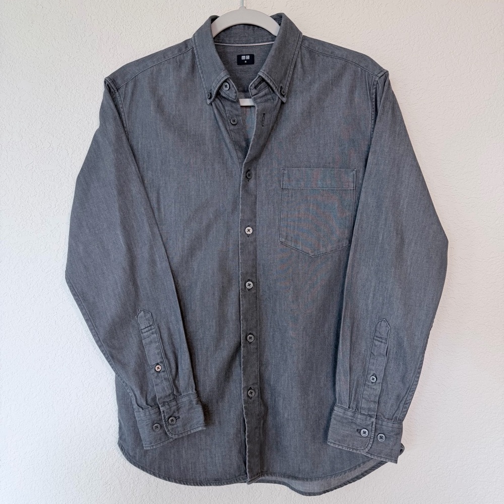 UNIQLO Men's Gray Chambray Button-Down Long-Sleeve Shirt Size M